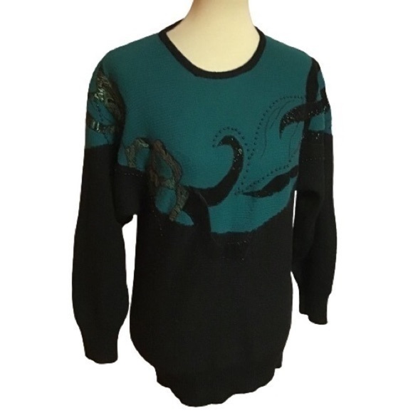 Vintage 80s dressy beaded sweater - Picture 1 of 11